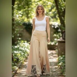 POL Boho Multi-Textured Boho Wide Leg Flared Bottom, S